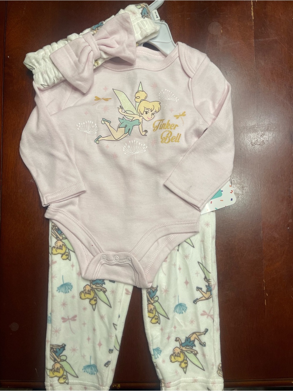 Disney Pink Tinker Bell Long-Sleeve Bodysuit & Printed Pants Set